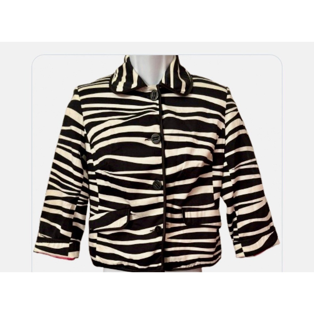 LAL Live A Little Black White Zebra Stripe Jacket Blazer Pink lining sz PS